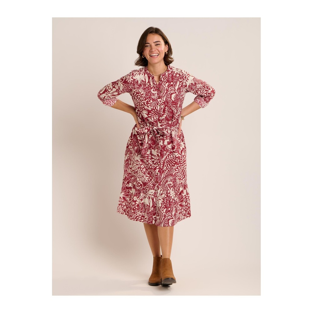 Brakeburn Alise Midi Shirt Dress Burgundy Floral Belted Cotton NWT US 14